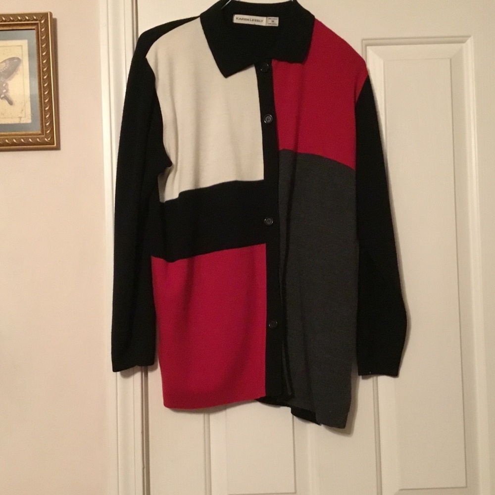 Karen Lessly Cardigan Sweater. Button Up Front Med View 2